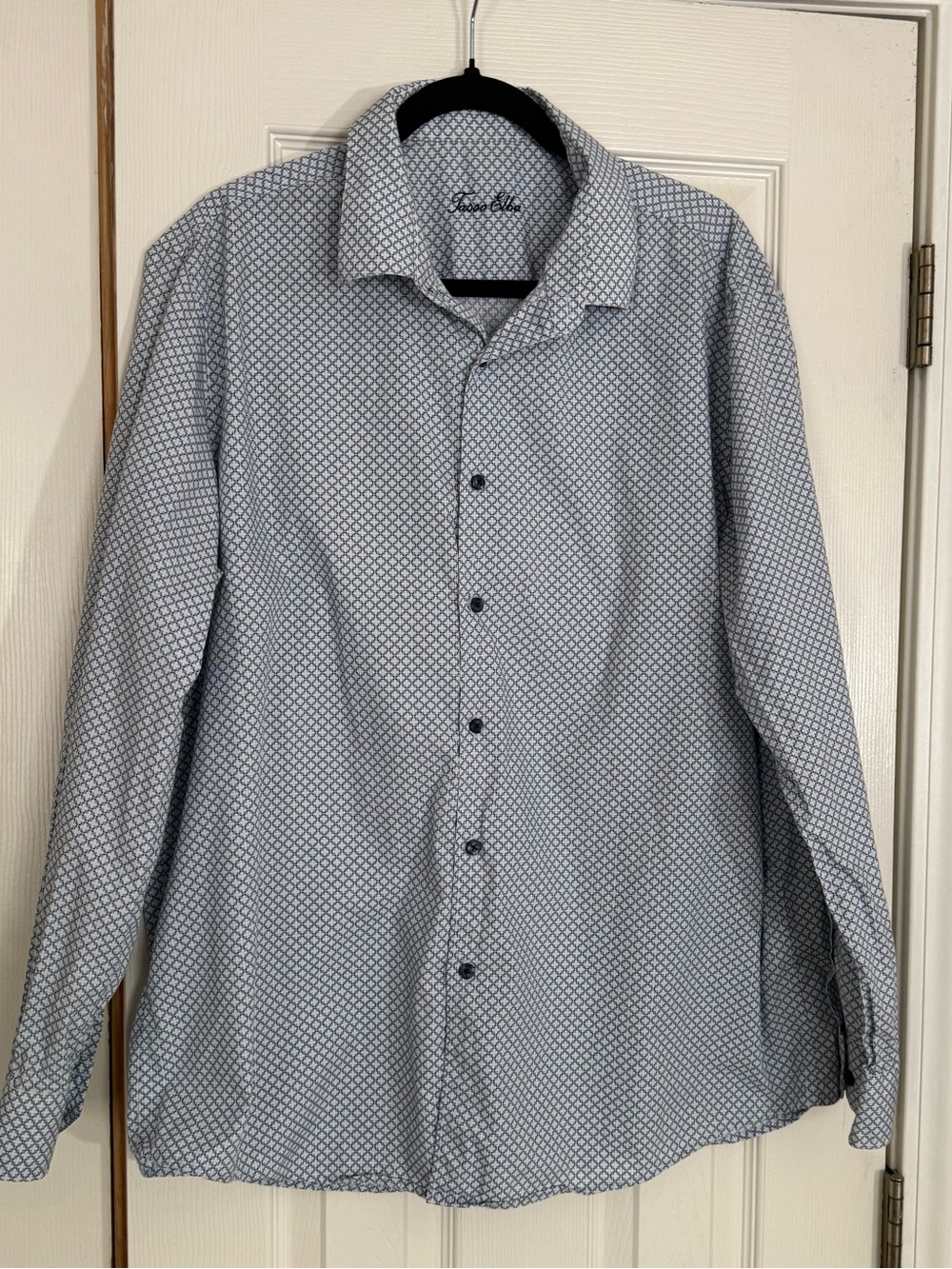 Tasso Elba Blue White Geometric Button Up Shirt XL